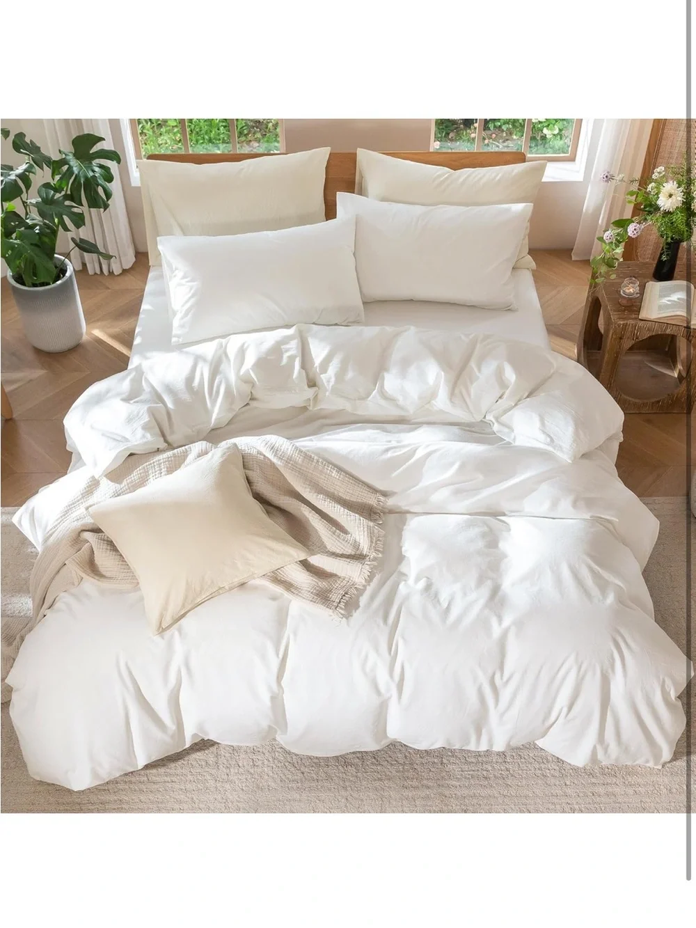 NEW MooMee Bedding Duvet Cover Set 100% Washed Cotton Linen Like Texture, King